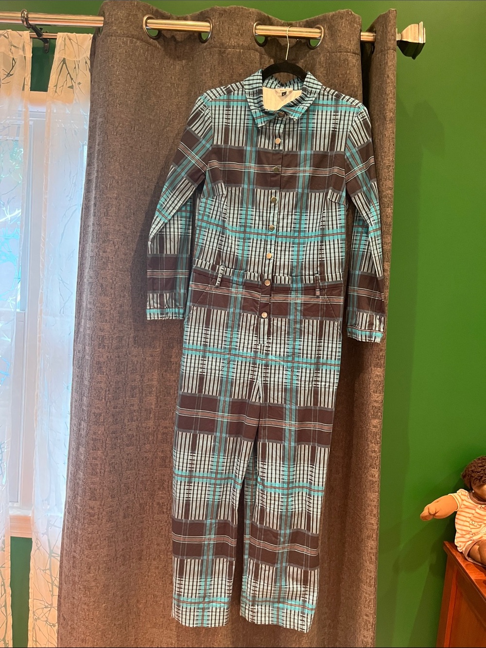 The Kit. by Daniel Vosovic Alex Jumpsuit in Ocean Plaid NWT size large